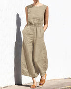 Linda - Mouwloze Jumpsuit Met Wijde Pijpen En Trendy Design