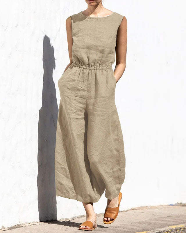 Linda - Mouwloze Jumpsuit Met Wijde Pijpen En Trendy Design
