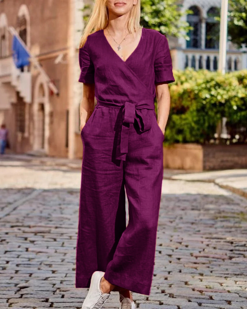 Esther - Linnen Jumpsuit Met Riem En Korte Mouwen