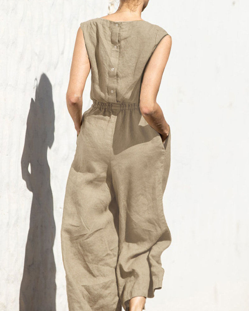 Linda - Mouwloze Jumpsuit Met Wijde Pijpen En Trendy Design