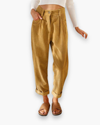 Chantal - Losvallende Linnen Broek Hoge Taille Dames