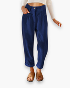 Chantal - Losvallende Linnen Broek Hoge Taille Dames