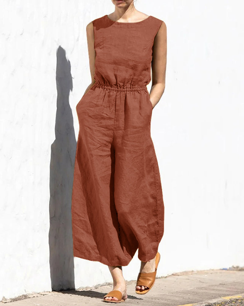 Linda - Mouwloze Jumpsuit Met Wijde Pijpen En Trendy Design