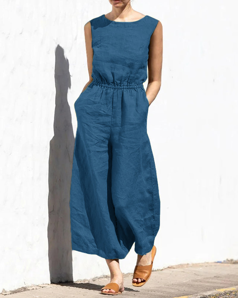 Linda - Mouwloze Jumpsuit Met Wijde Pijpen En Trendy Design