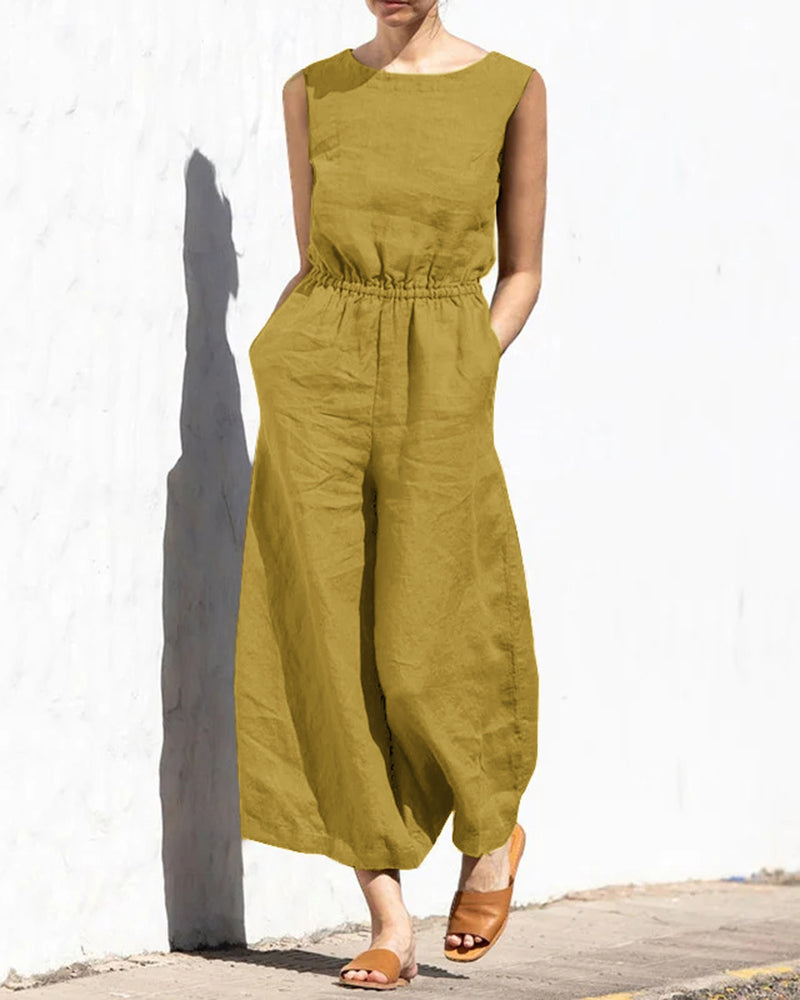 Linda - Mouwloze Jumpsuit Met Wijde Pijpen En Trendy Design