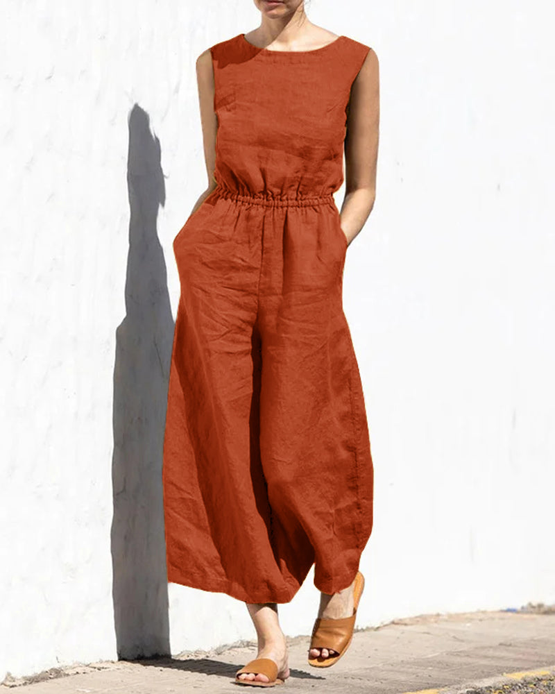 Linda - Mouwloze Jumpsuit Met Wijde Pijpen En Trendy Design